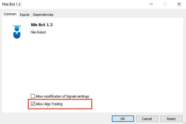 Allow live trading checkbox