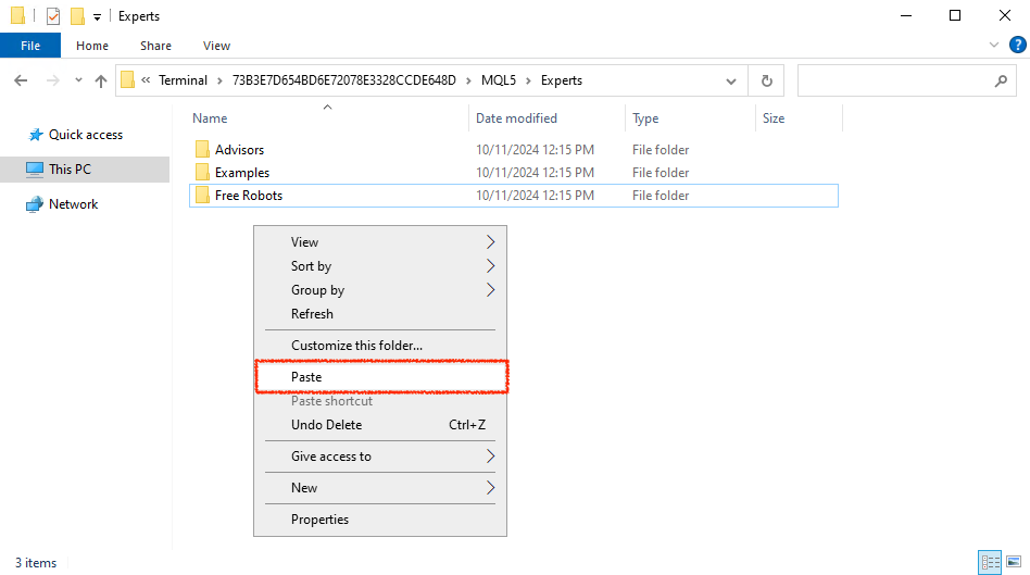 Paste NileBot.ex5 file